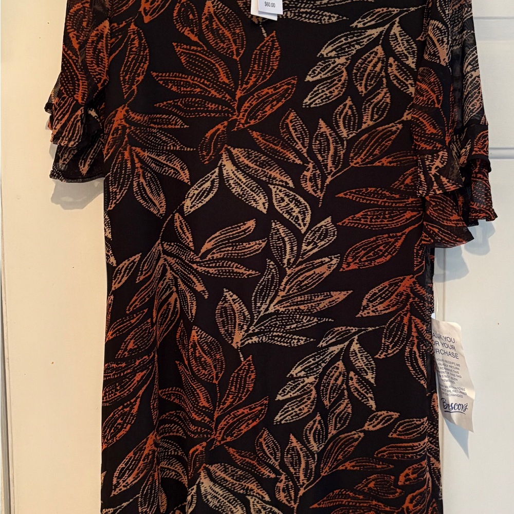 Harper Black and Orange Leaf Print Dress